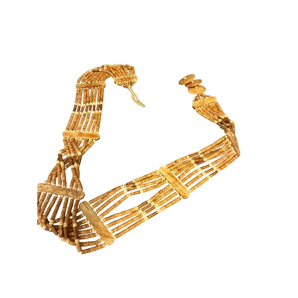 Handcrafted Multi-Strand Beaded Belt Tribal-Inspired Carvings African 80s